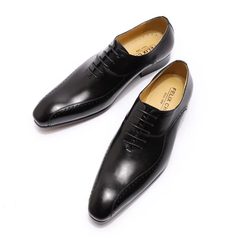 Elegant Men’s Genuine Leather Oxford Shoes - Brown and Black Formal Lace-Up Dress Shoes - Image 3