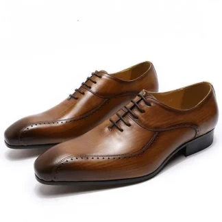 Elegant Men’s Genuine Leather Oxford Shoes - Brown and Black Formal Lace-Up Dress Shoes