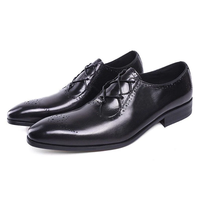 Stylish Patina Genuine Leather Oxford Brogue Shoes - Brown and Black Patina Formal Dress Shoes for Men - Image 7