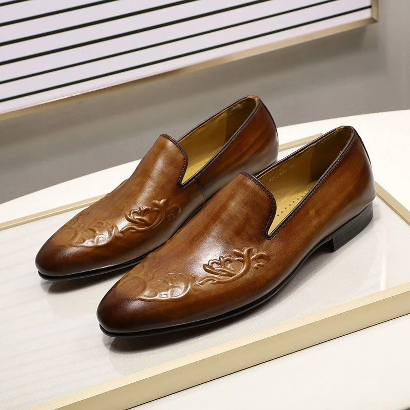 Street Fashion Men’s Leather Loafers - Brown Slip-On Casual and Business Dress Shoes - Image 2