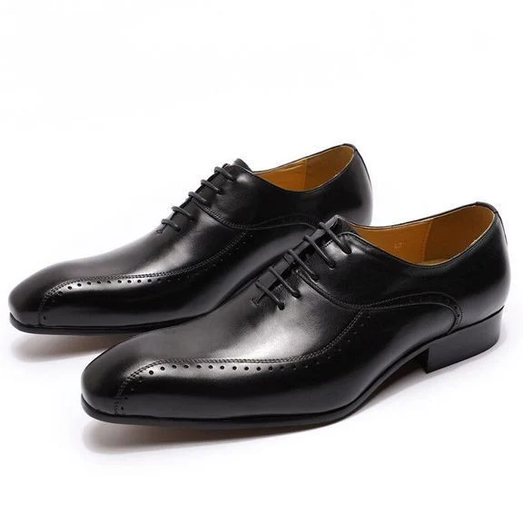 Elegant Men’s Genuine Leather Oxford Shoes - Brown and Black Formal Lace-Up Dress Shoes - Image 2