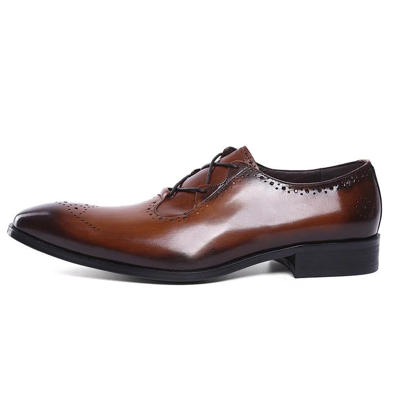 Stylish Patina Genuine Leather Oxford Brogue Shoes - Brown and Black Patina Formal Dress Shoes for Men - Image 4
