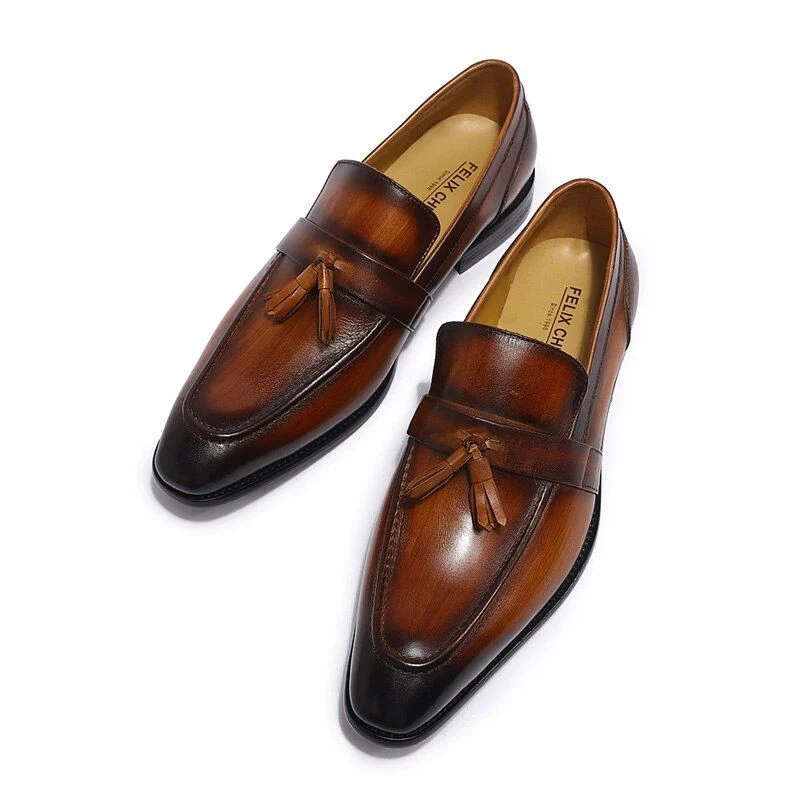 Hand-Painted Patina Tassel Loafers - Genuine Leather Slip-On Dress Shoes for Men - Image 4