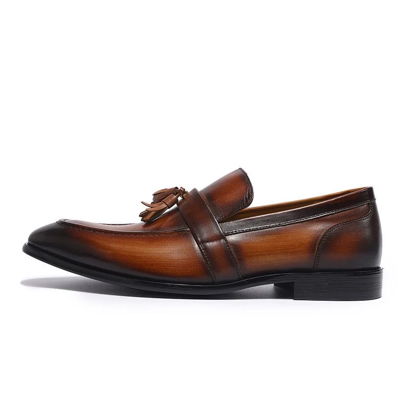 Hand-Painted Patina Tassel Loafers - Genuine Leather Slip-On Dress Shoes for Men - Image 6