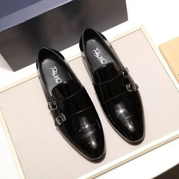 Men’s Patent Leather Monk Strap Loafers - Smooth Brown and Black Slip-On Dress Shoes - Image 6