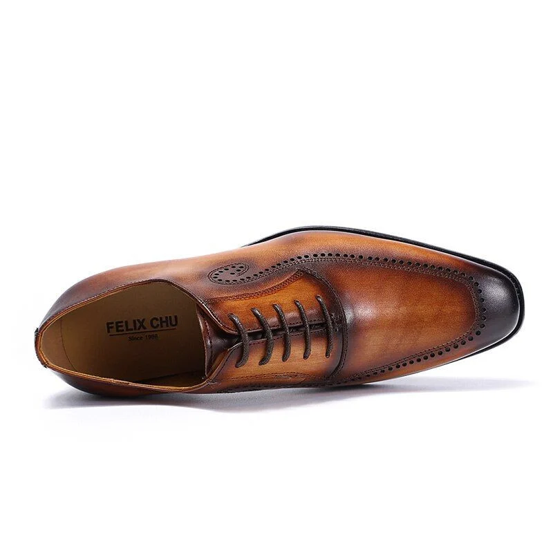 Italian Hand-Painted Patina Oxford Shoes - Genuine Leather Dress Shoes for Men - Image 6