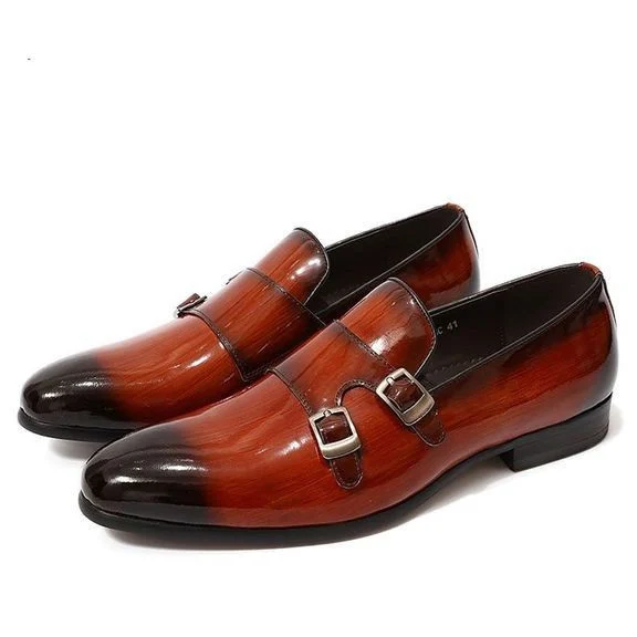 Men’s Patent Leather Monk Strap Loafers - Smooth Brown and Black Slip-On Dress Shoes - Image 8