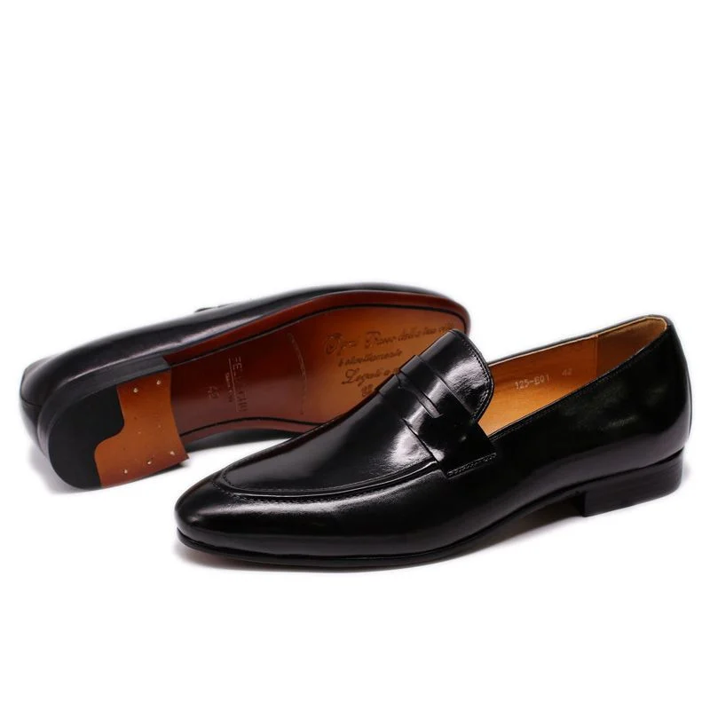 Men’s Hand-Painted Patina Leather Penny Loafers - Genuine Leather Brown Dress Shoes - Image 4