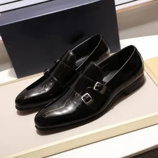 Men’s Patent Leather Monk Strap Loafers - Smooth Brown and Black Slip-On Dress Shoes