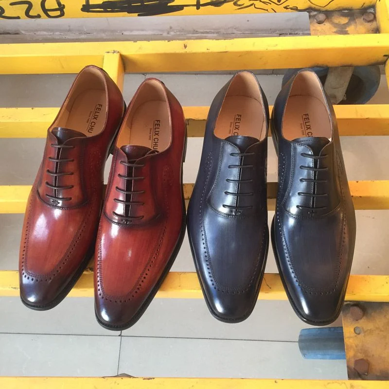 Italian Hand-Painted Patina Oxford Shoes - Genuine Leather Dress Shoes for Men - Image 7