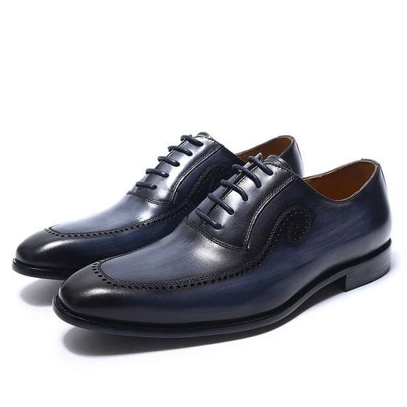 Italian Hand-Painted Patina Oxford Shoes - Genuine Leather Dress Shoes for Men - Image 3