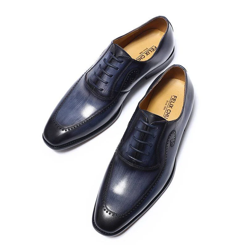 Italian Hand-Painted Patina Oxford Shoes - Genuine Leather Dress Shoes for Men - Image 4