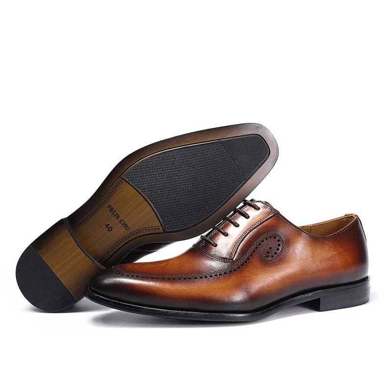 Italian Hand-Painted Patina Oxford Shoes - Genuine Leather Dress Shoes for Men - Image 5