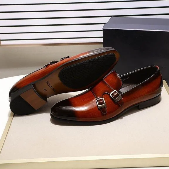 Men’s Patent Leather Monk Strap Loafers - Smooth Brown and Black Slip-On Dress Shoes - Image 3