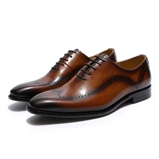 Men’s Wingtip Brogue Oxford Shoes - Genuine Leather Dress Shoes for Business and Weddings