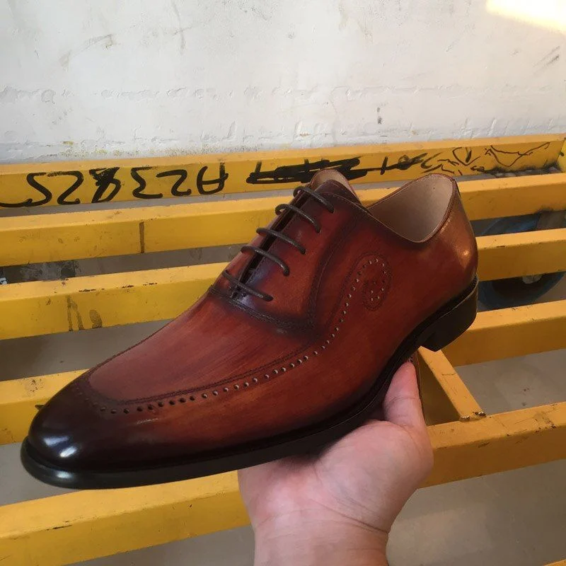 Italian Hand-Painted Patina Oxford Shoes - Genuine Leather Dress Shoes for Men - Image 8
