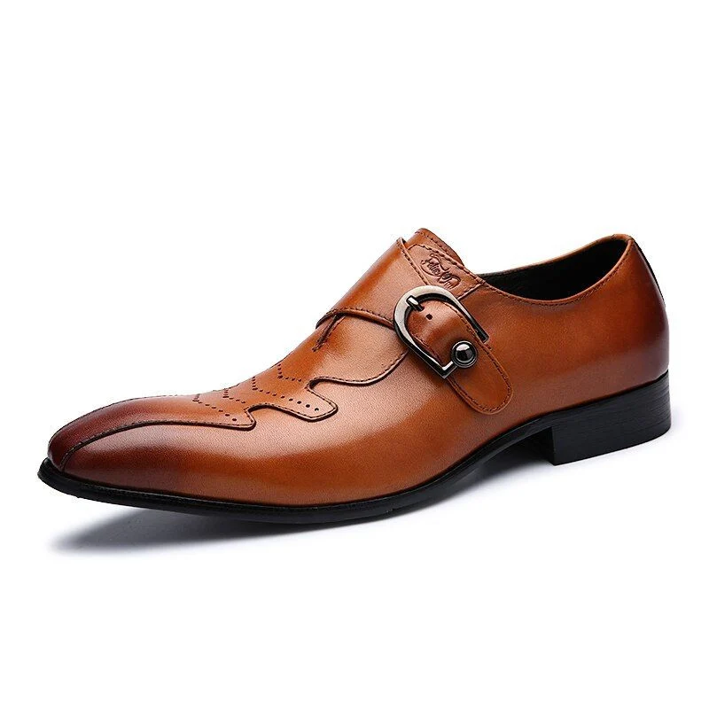 Italian Fashion Genuine Leather Slip-On Dress Shoes - Black and Brown Formal Shoes with Buckle - Image 7