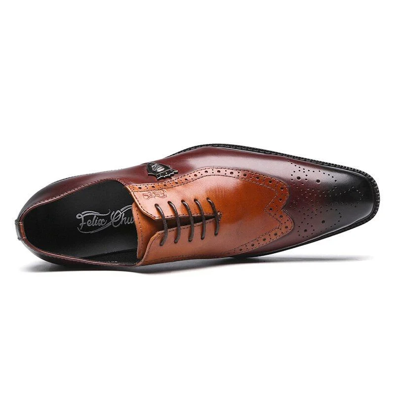 Italian Design Genuine Leather Wingtip Brogue Oxford Shoes - Brown Lace-Up Formal Dress Shoes for Men - Image 3
