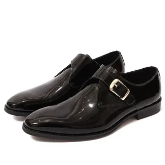 Men’s Patent Leather Monk Strap Dress Shoes - Smooth Brown and Black Buckle Shoes