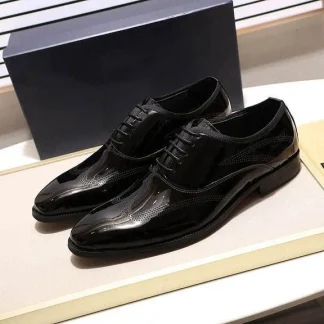 Men’s Patent Leather Wingtip Oxford Shoes - Smooth Brown and Black Lace-Up Dress Shoes
