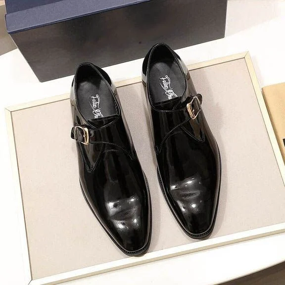 Men’s Patent Leather Monk Strap Dress Shoes - Smooth Brown and Black Buckle Shoes - Image 6