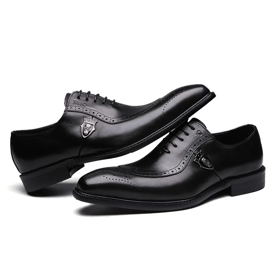 Italian Design Genuine Leather Wingtip Brogue Oxford Shoes - Brown Lace-Up Formal Dress Shoes for Men - Image 2