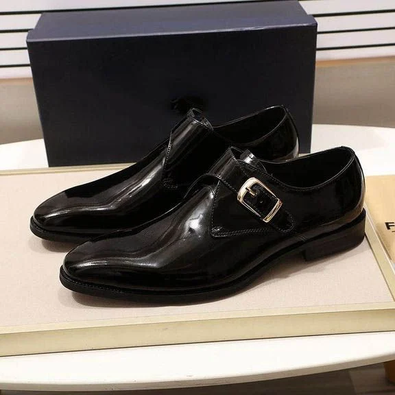 Men’s Patent Leather Monk Strap Dress Shoes - Smooth Brown and Black Buckle Shoes - Image 3