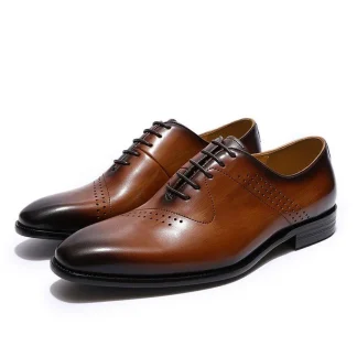 Handmade Men’s Brogue Oxford Shoes - Genuine Leather Brown Dress Shoes