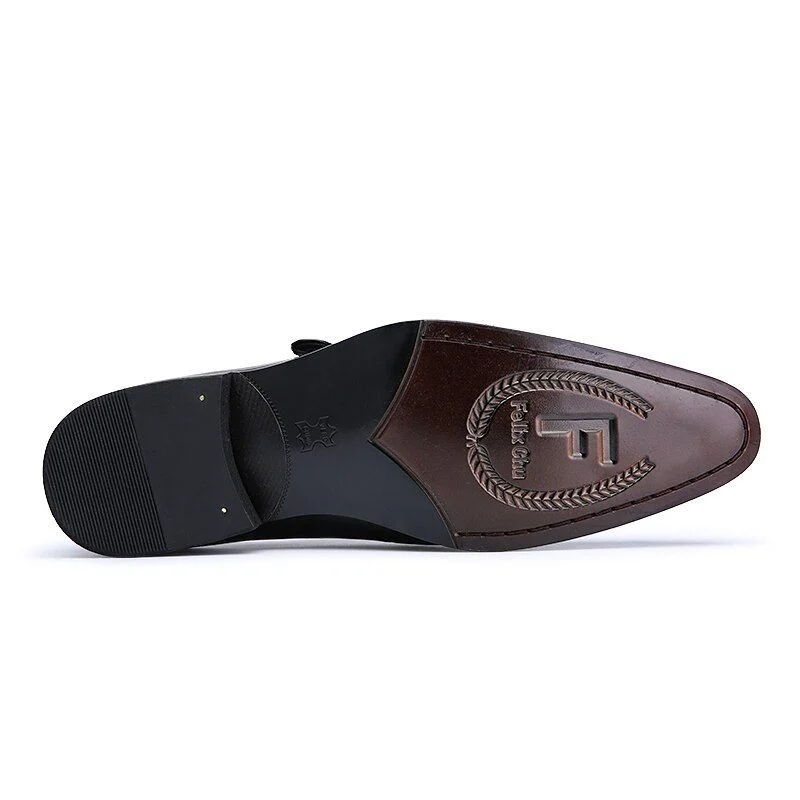 Italian Fashion Genuine Leather Slip-On Dress Shoes - Black and Brown Formal Shoes with Buckle - Image 5