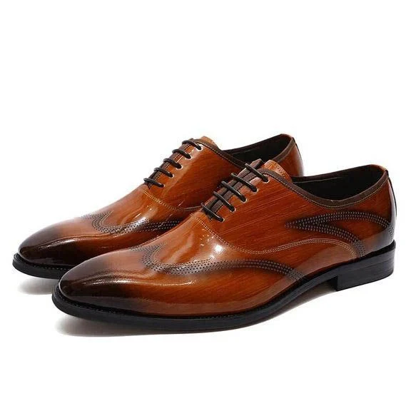 Men’s Patent Leather Wingtip Oxford Shoes - Smooth Brown and Black Lace-Up Dress Shoes - Image 7