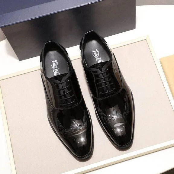 Men’s Patent Leather Wingtip Oxford Shoes - Smooth Brown and Black Lace-Up Dress Shoes - Image 3