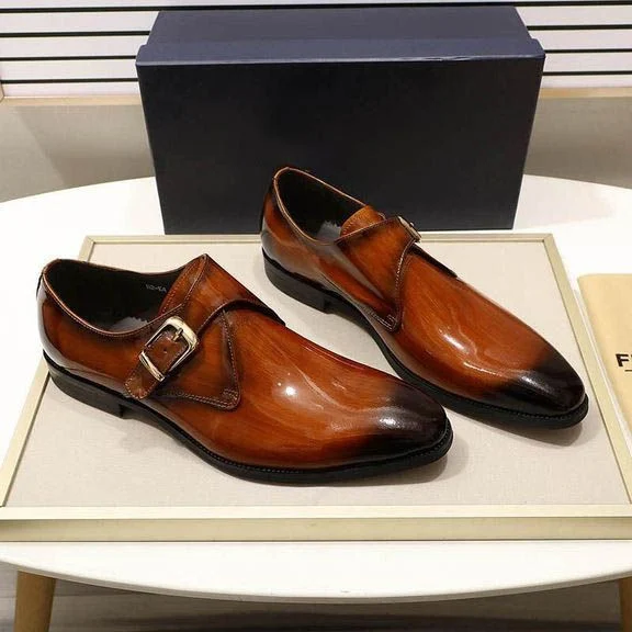 Men’s Patent Leather Monk Strap Dress Shoes - Smooth Brown and Black Buckle Shoes - Image 7