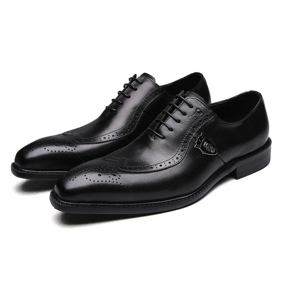 Italian Design Genuine Leather Wingtip Brogue Oxford Shoes - Brown Lace-Up Formal Dress Shoes for Men - Image 7