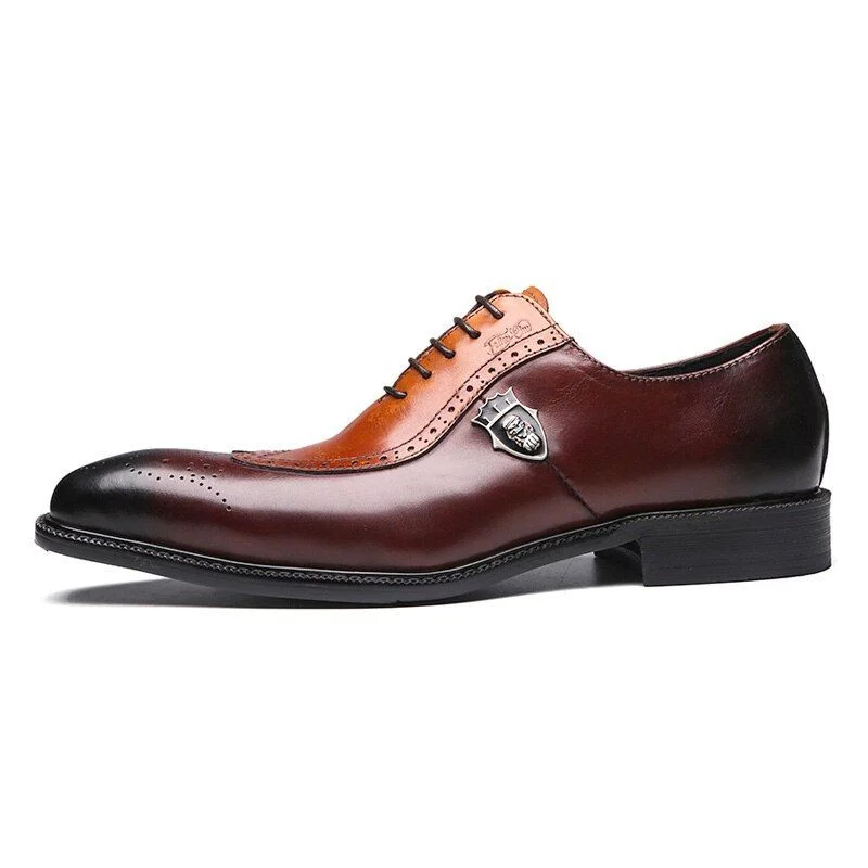 Italian Design Genuine Leather Wingtip Brogue Oxford Shoes - Brown Lace-Up Formal Dress Shoes for Men - Image 8