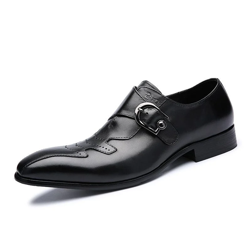 Italian Fashion Genuine Leather Slip-On Dress Shoes - Black and Brown Formal Shoes with Buckle - Image 6