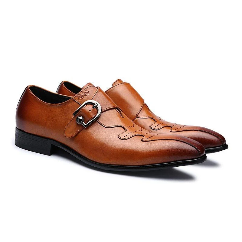 Italian Fashion Genuine Leather Slip-On Dress Shoes - Black and Brown Formal Shoes with Buckle - Image 2