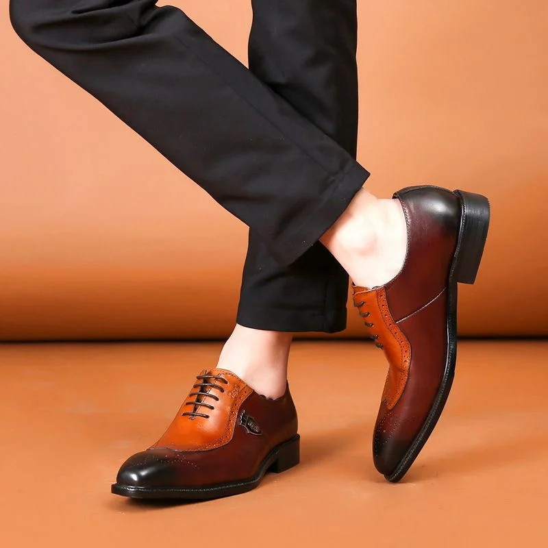 Italian Design Genuine Leather Wingtip Brogue Oxford Shoes - Brown Lace-Up Formal Dress Shoes for Men - Image 6