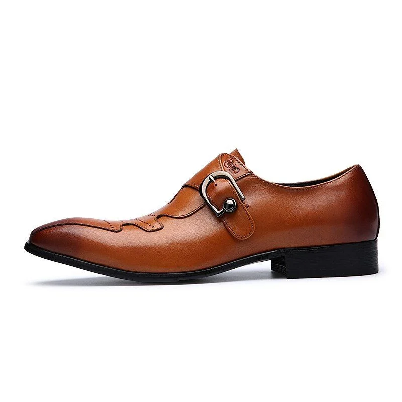 Italian Fashion Genuine Leather Slip-On Dress Shoes - Black and Brown Formal Shoes with Buckle - Image 3