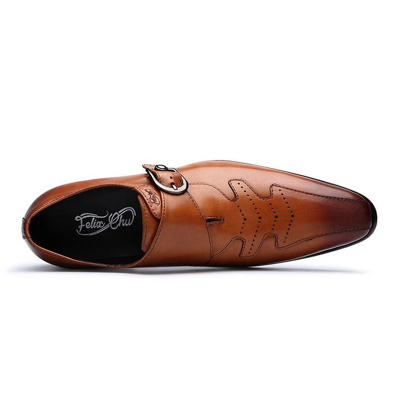 Italian Fashion Genuine Leather Slip-On Dress Shoes - Black and Brown Formal Shoes with Buckle - Image 4