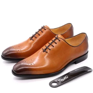 Italian Style Handmade Genuine Calf Leather Oxford Shoes - Classic Formal Business and Wedding Shoes for Men