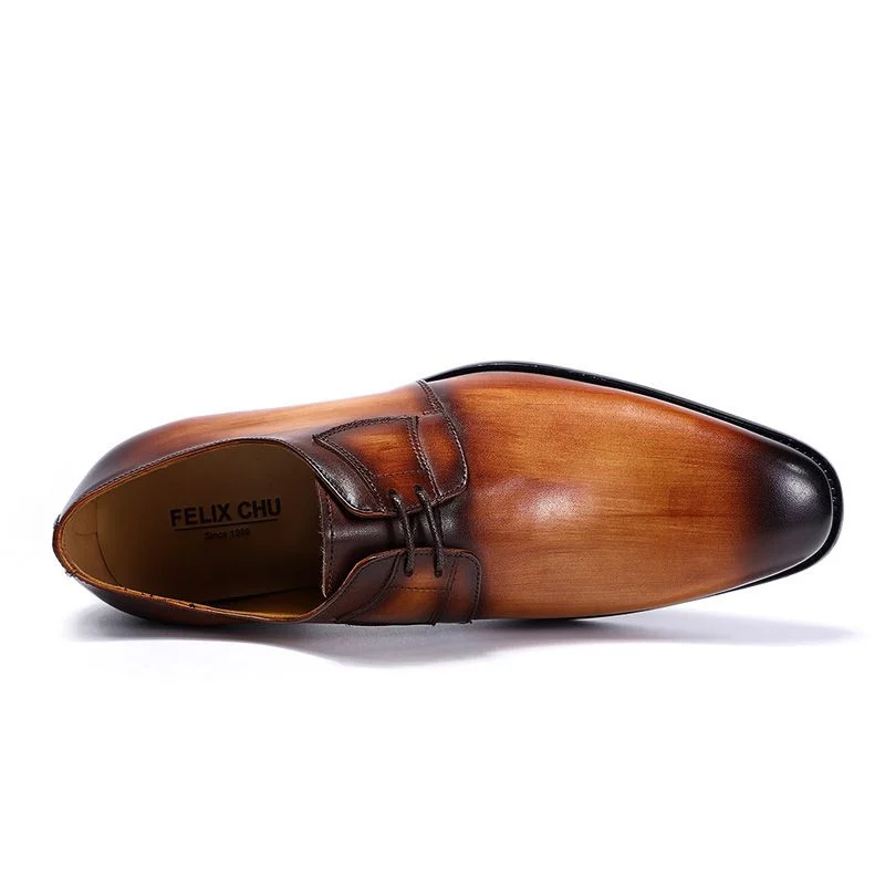 Hand-Painted Patina Men’s Derby Shoes - Genuine Leather Lace-Up Formal Business Shoes - Image 5