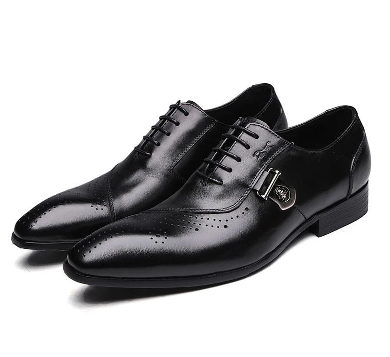 Italian Designer Black and Brown Brogue Oxford Shoes - Genuine Leather Lace-Up Formal Dress Shoes for Men - Image 7