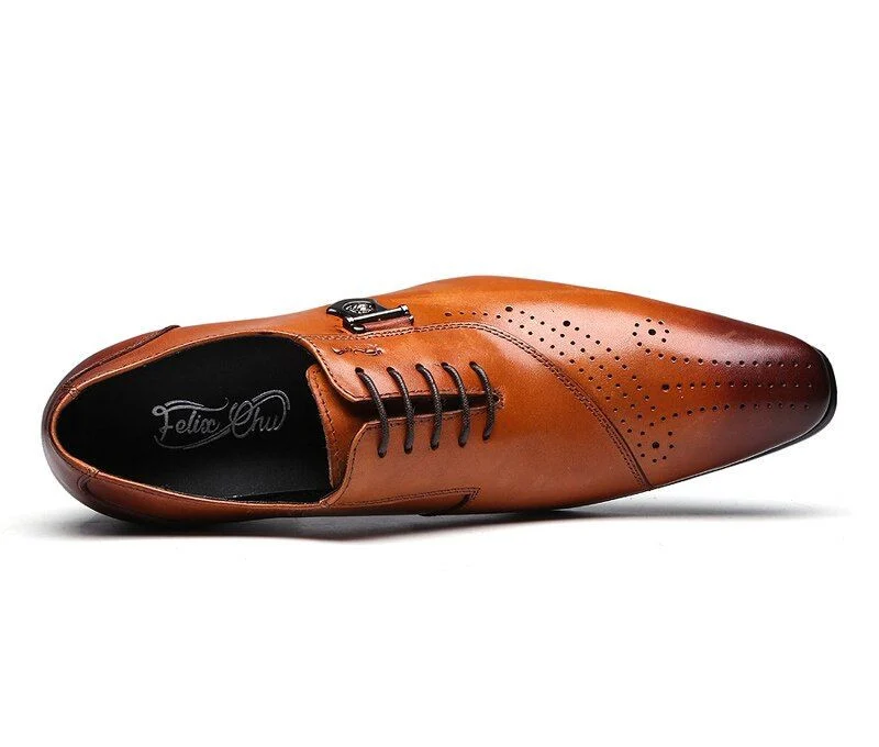 Italian Designer Black and Brown Brogue Oxford Shoes - Genuine Leather Lace-Up Formal Dress Shoes for Men - Image 5