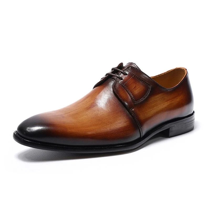 Hand-Painted Patina Men’s Derby Shoes - Genuine Leather Lace-Up Formal Business Shoes - Image 7