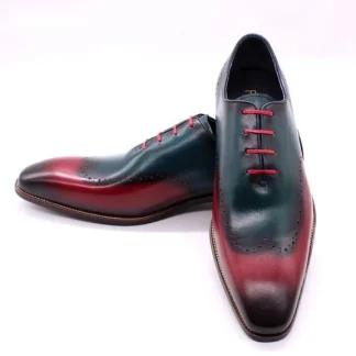 Men’s Wingtip Oxford Shoes - Hand-Painted Patina Leather Dress Shoes