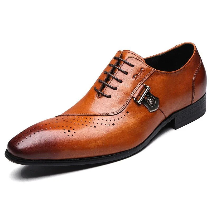 Italian Designer Black and Brown Brogue Oxford Shoes - Genuine Leather Lace-Up Formal Dress Shoes for Men - Image 3