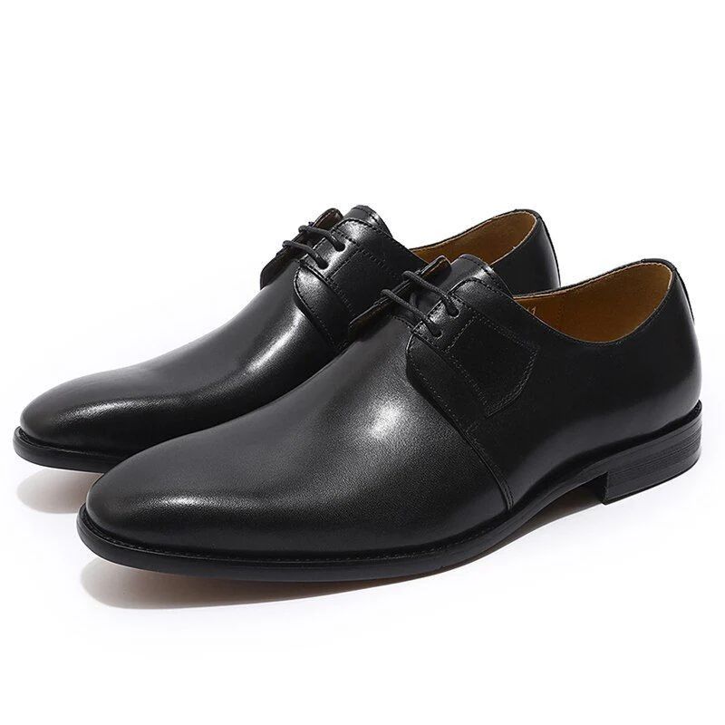 Hand-Painted Patina Men’s Derby Shoes - Genuine Leather Lace-Up Formal Business Shoes - Image 2