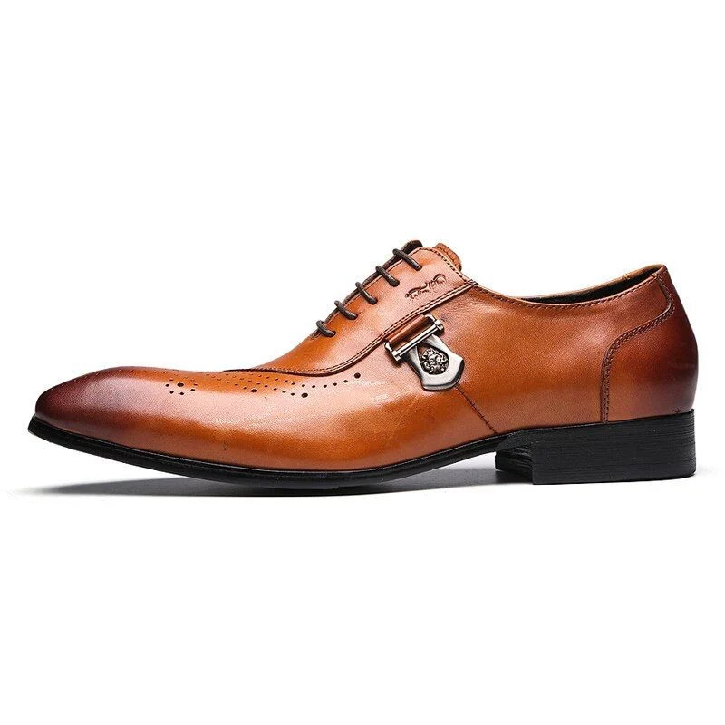 Italian Designer Black and Brown Brogue Oxford Shoes - Genuine Leather Lace-Up Formal Dress Shoes for Men - Image 4