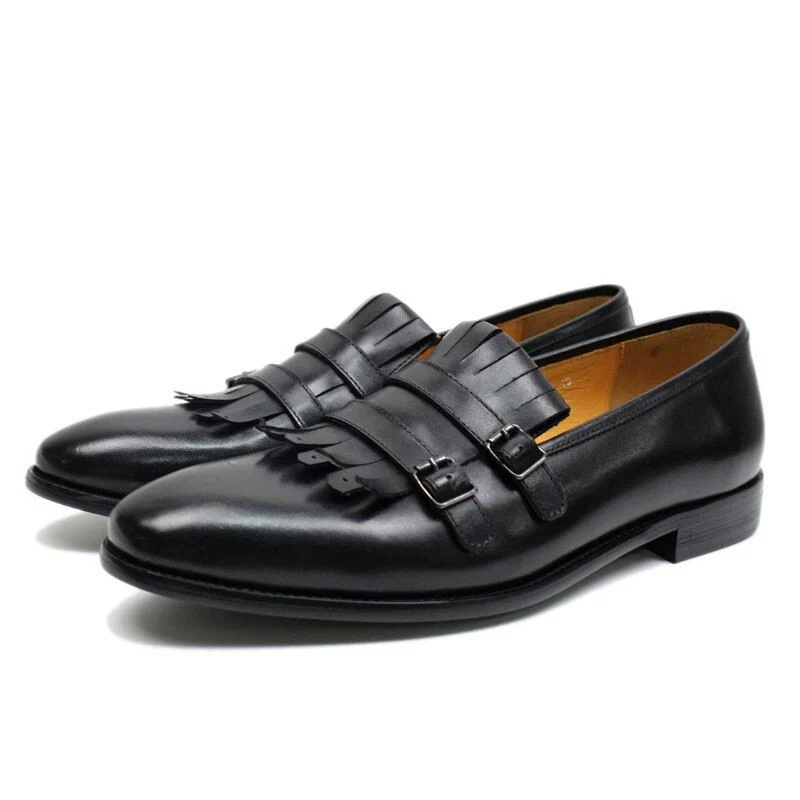 Classic Double Monk Strap Loafers - Genuine Leather Brown and Green Dress Shoes for Men - Image 2