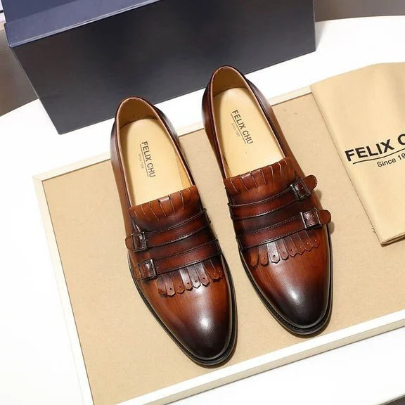 Classic Double Monk Strap Loafers - Genuine Leather Brown and Green Dress Shoes for Men - Image 7